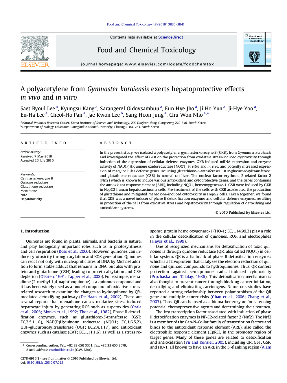 A polyacetylene from Gymnaster koraiensis exerts hepatoprotective effects in vivo and in vitro