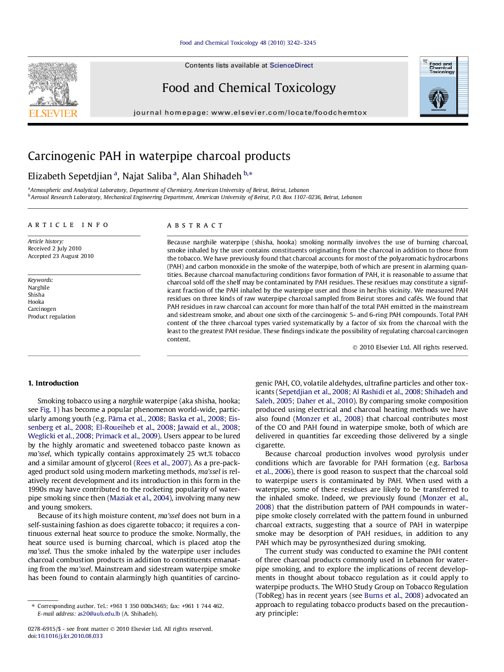 Carcinogenic PAH in waterpipe charcoal products