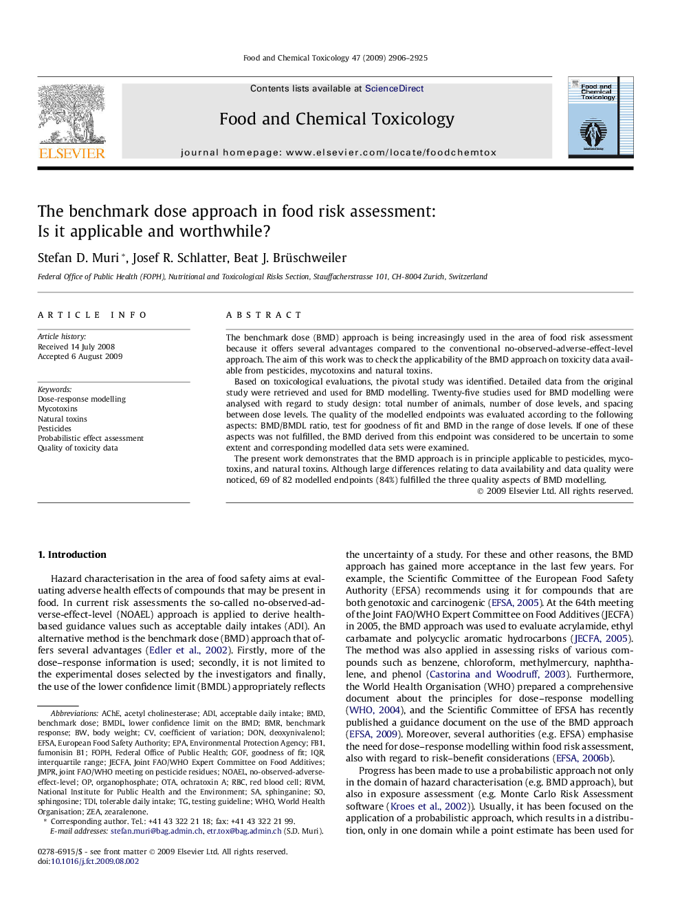 The benchmark dose approach in food risk assessment: Is it applicable and worthwhile?