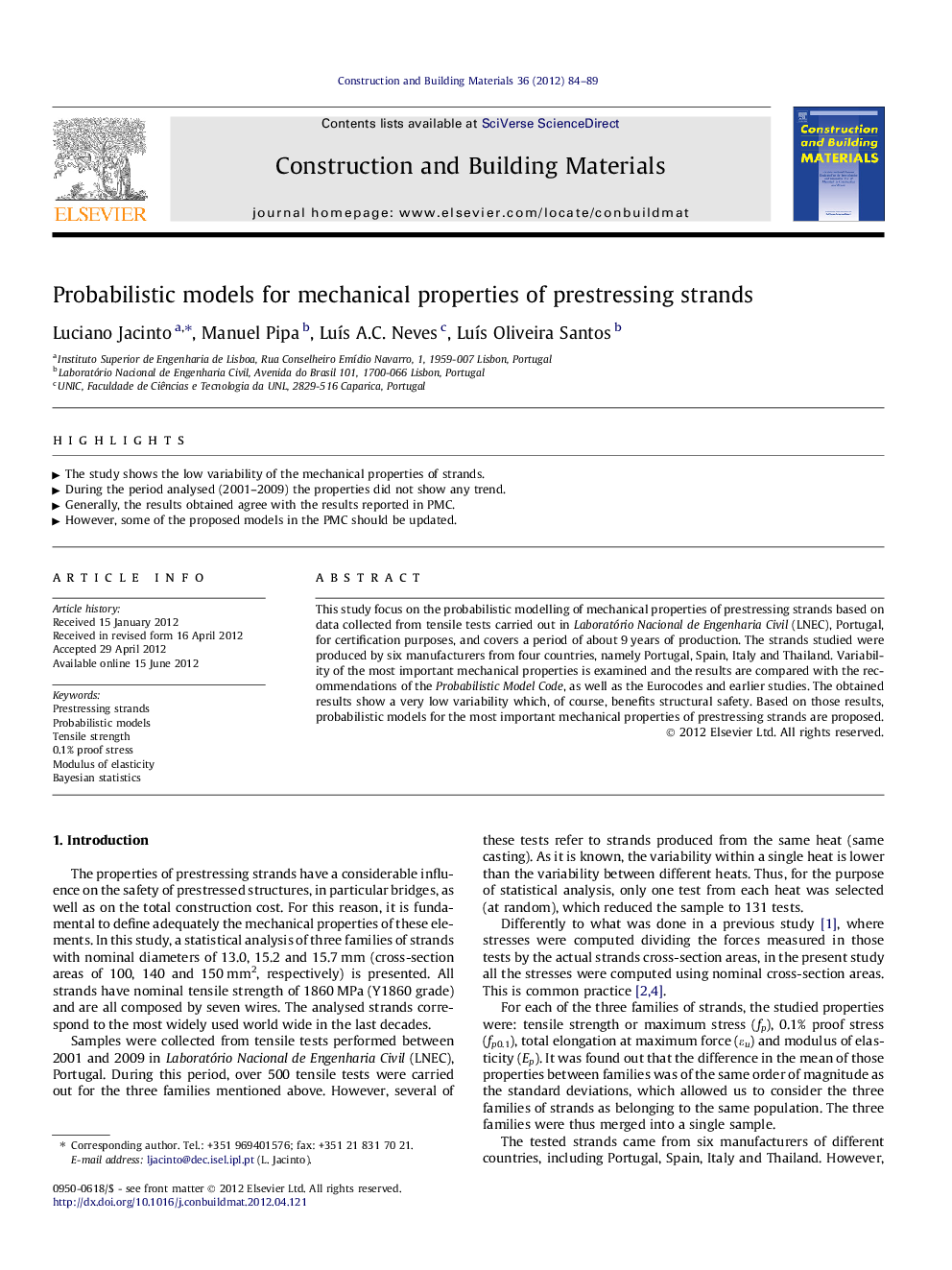 Probabilistic models for mechanical properties of prestressing strands