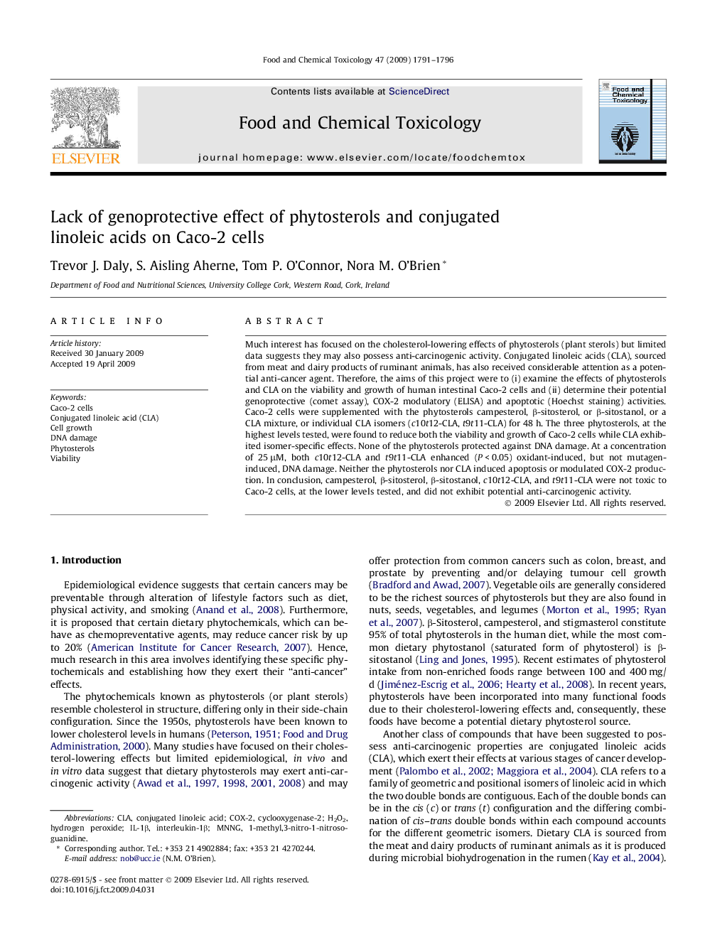 Lack of genoprotective effect of phytosterols and conjugated linoleic acids on Caco-2 cells