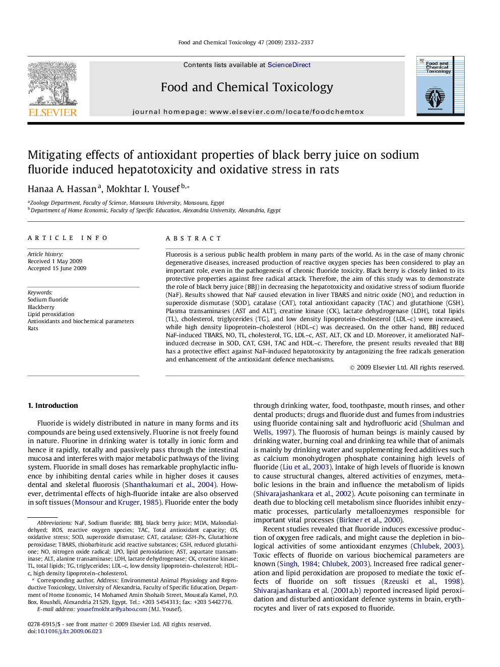 Mitigating effects of antioxidant properties of black berry juice on sodium fluoride induced hepatotoxicity and oxidative stress in rats