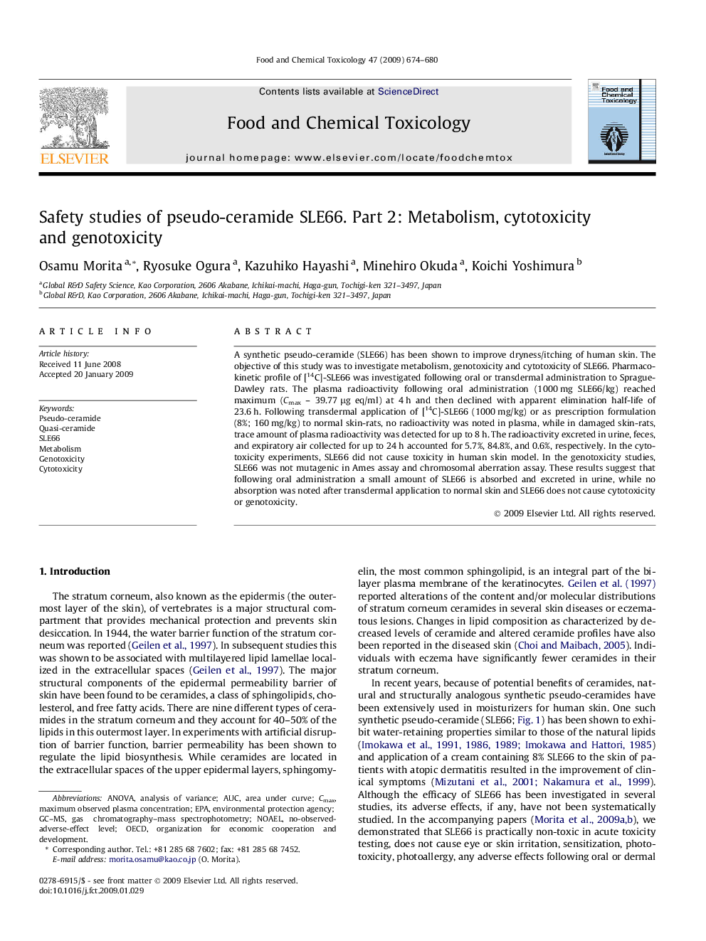 Safety studies of pseudo-ceramide SLE66. Part 2: Metabolism, cytotoxicity and genotoxicity