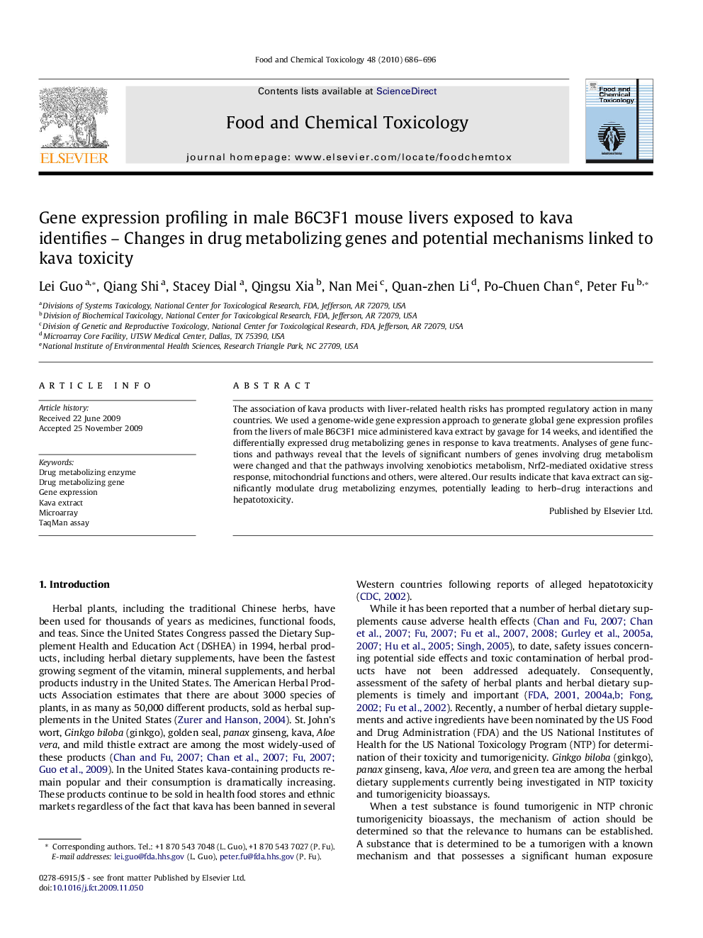 Gene expression profiling in male B6C3F1 mouse livers exposed to kava identifies – Changes in drug metabolizing genes and potential mechanisms linked to kava toxicity