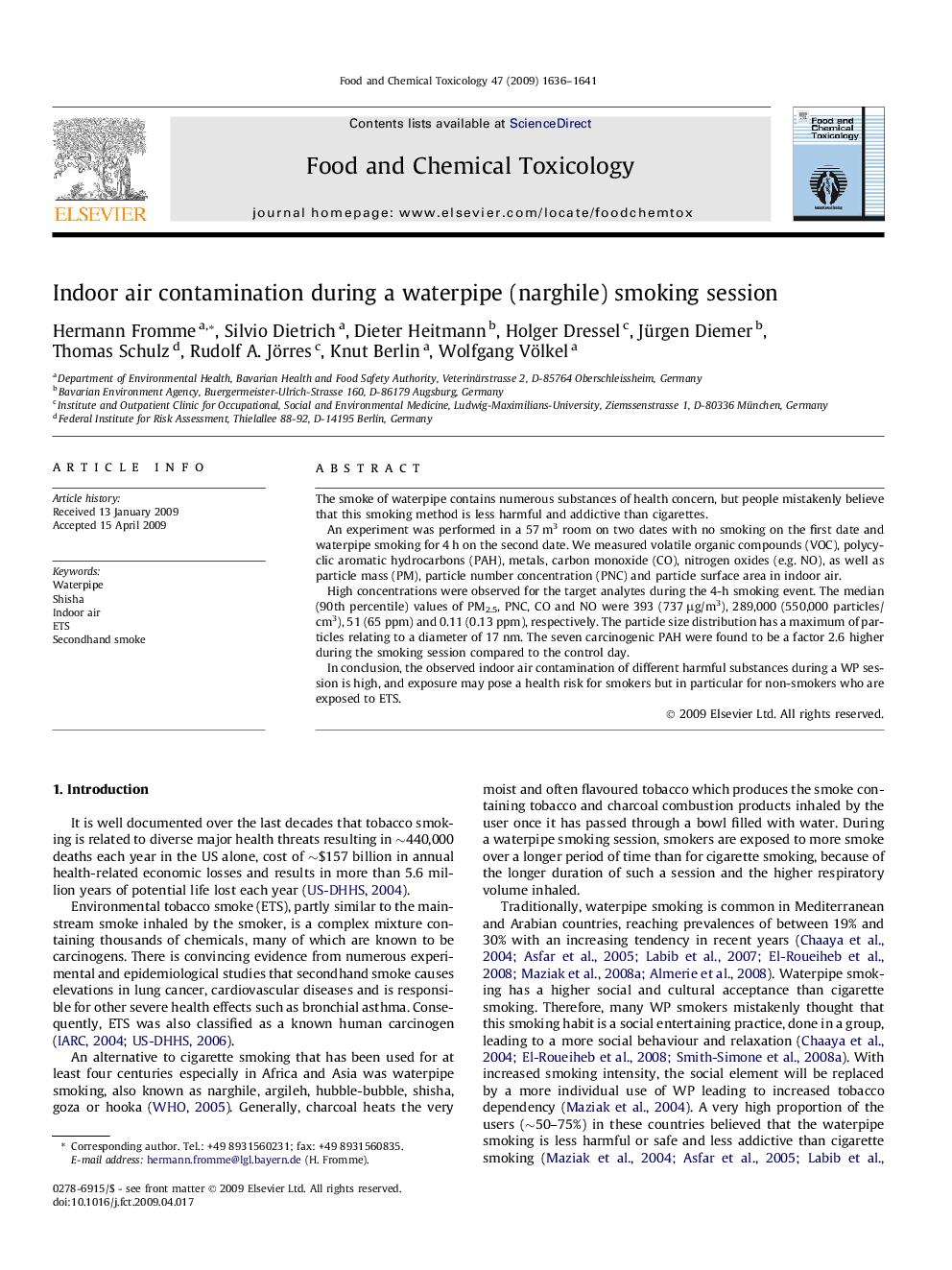 Indoor air contamination during a waterpipe (narghile) smoking session