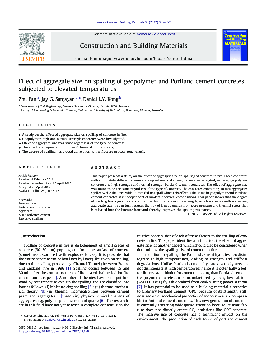 Effect of aggregate size on spalling of geopolymer and Portland cement concretes subjected to elevated temperatures