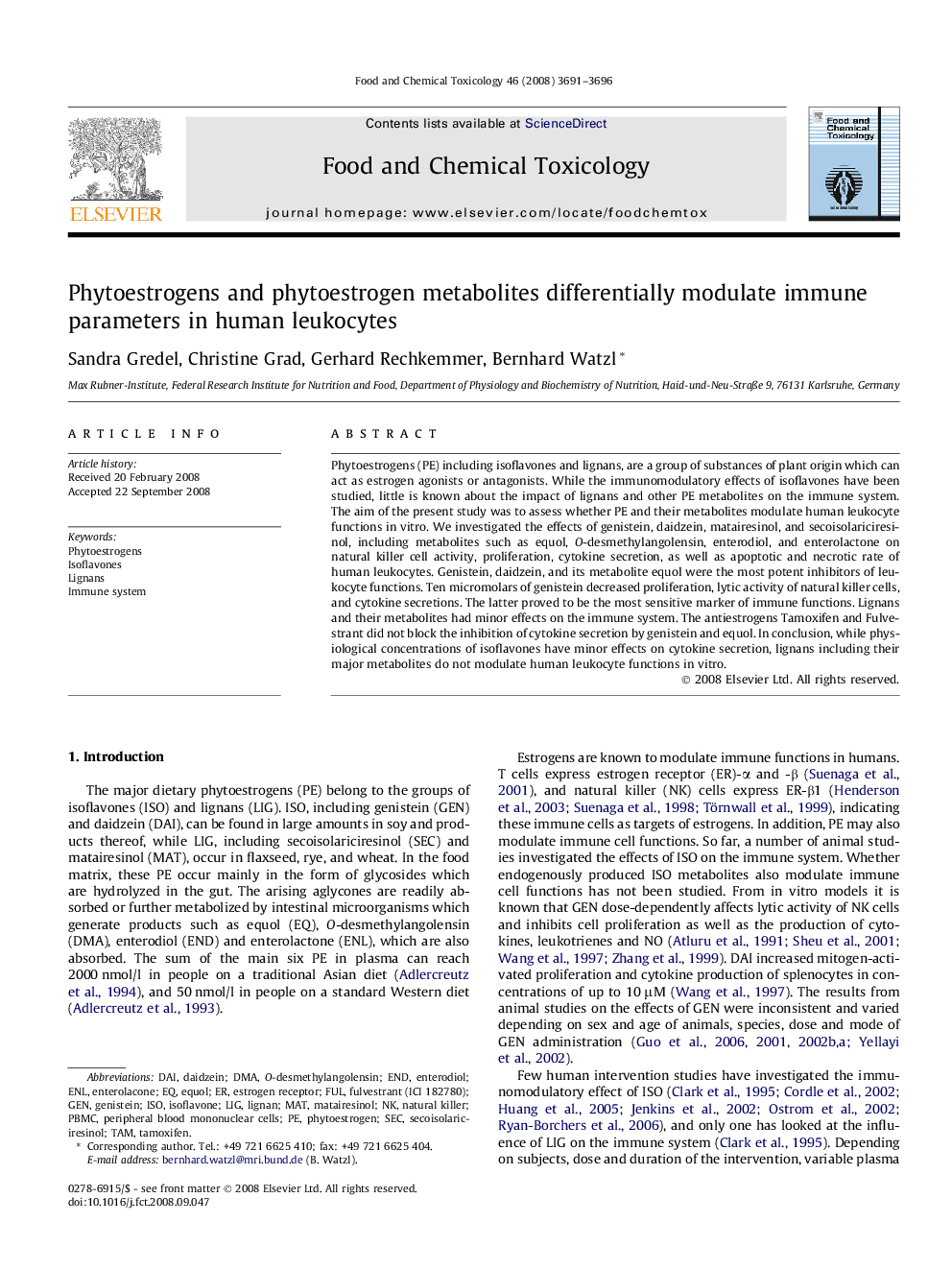 Phytoestrogens and phytoestrogen metabolites differentially modulate immune parameters in human leukocytes