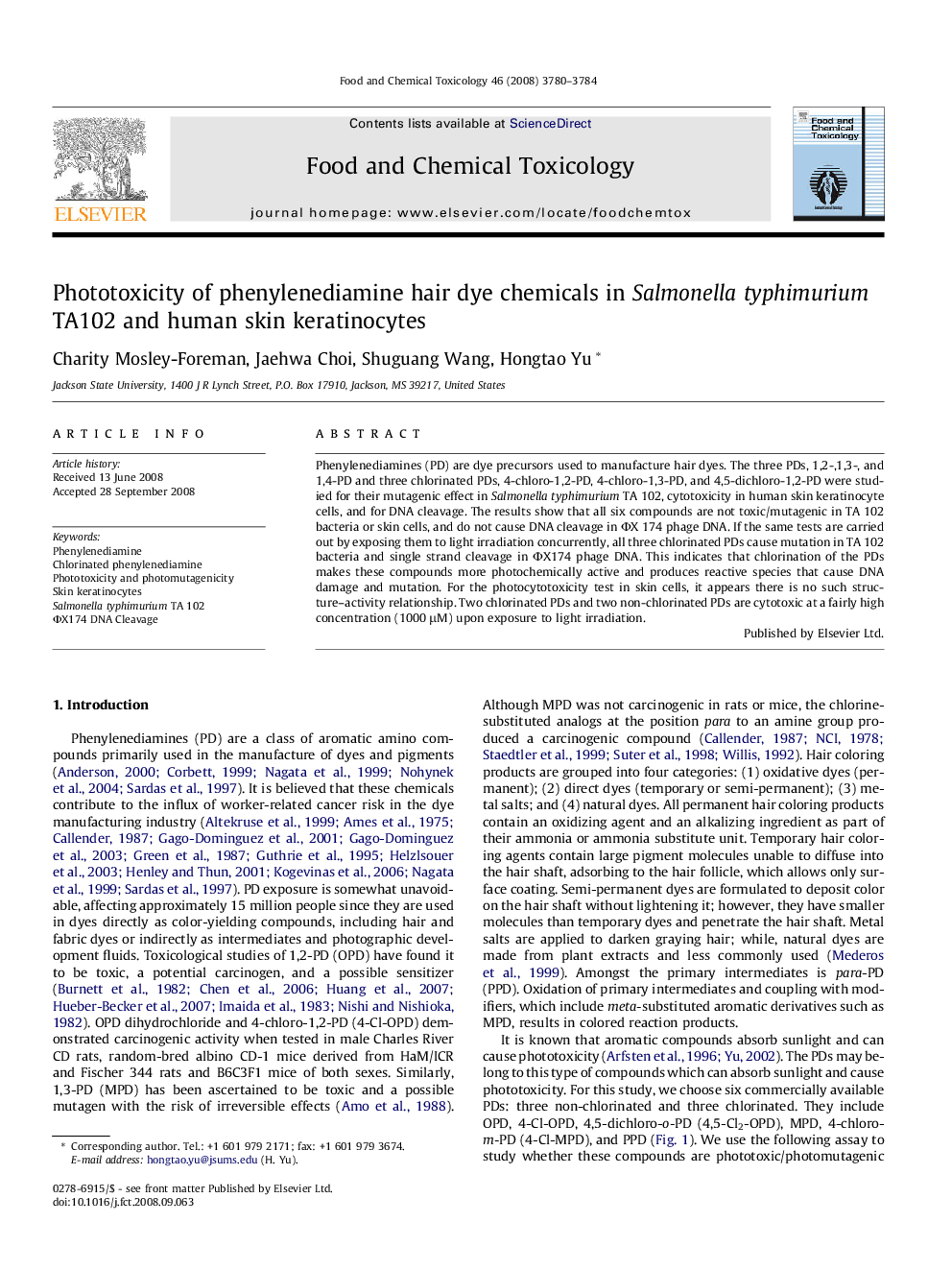 Phototoxicity of phenylenediamine hair dye chemicals in Salmonella typhimurium TA102 and human skin keratinocytes