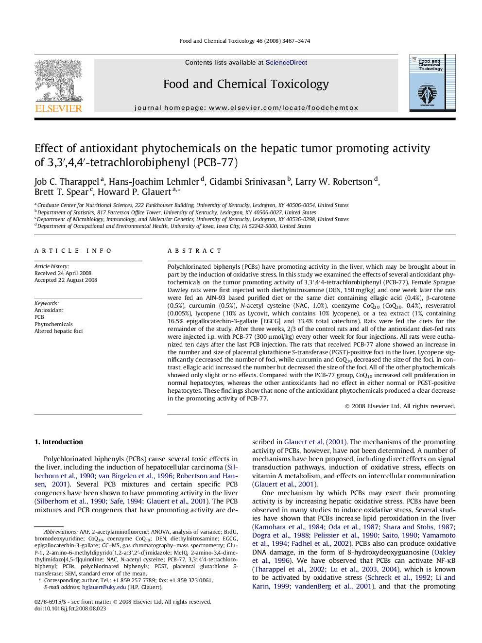 Effect of antioxidant phytochemicals on the hepatic tumor promoting activity of 3,3′,4,4′-tetrachlorobiphenyl (PCB-77)