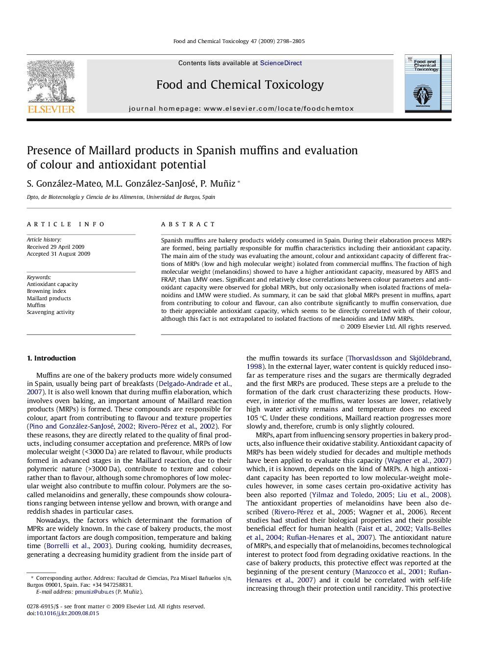 Presence of Maillard products in Spanish muffins and evaluation of colour and antioxidant potential