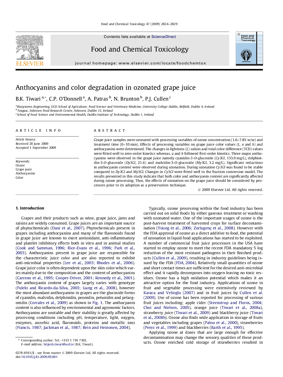 Anthocyanins and color degradation in ozonated grape juice