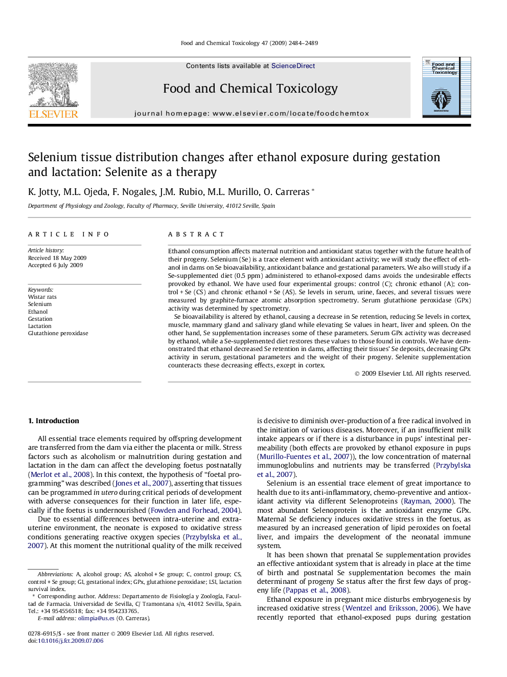 Selenium tissue distribution changes after ethanol exposure during gestation and lactation: Selenite as a therapy