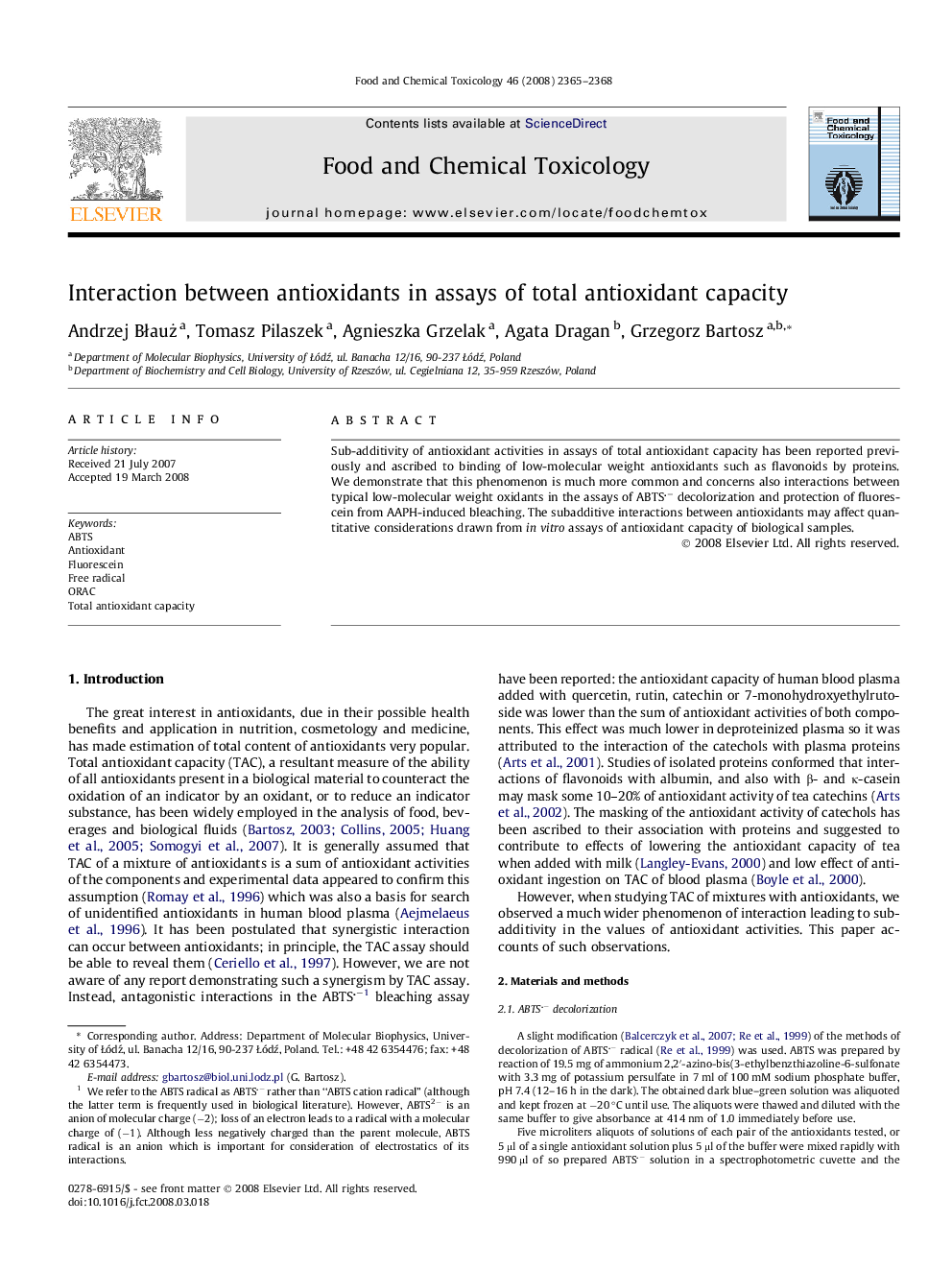 Interaction between antioxidants in assays of total antioxidant capacity