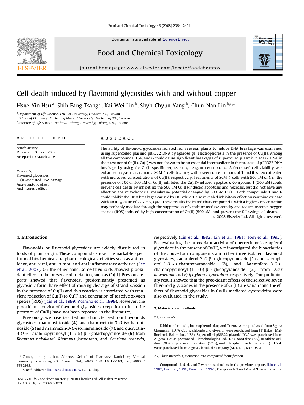 Cell death induced by flavonoid glycosides with and without copper