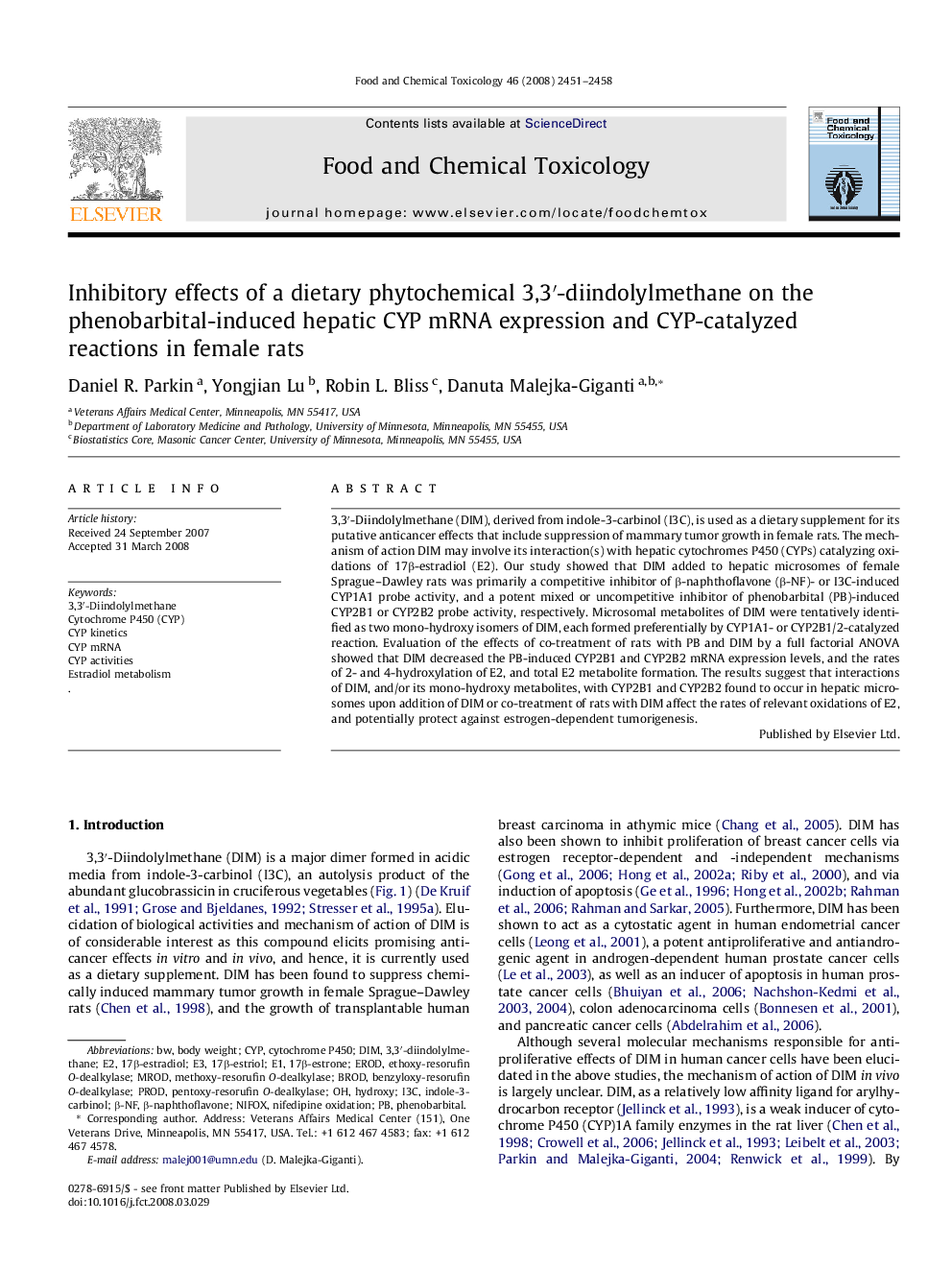 Inhibitory effects of a dietary phytochemical 3,3′-diindolylmethane on the phenobarbital-induced hepatic CYP mRNA expression and CYP-catalyzed reactions in female rats