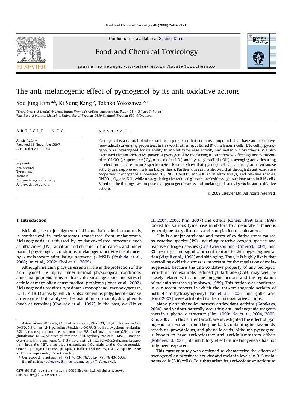 The anti-melanogenic effect of pycnogenol by its anti-oxidative actions