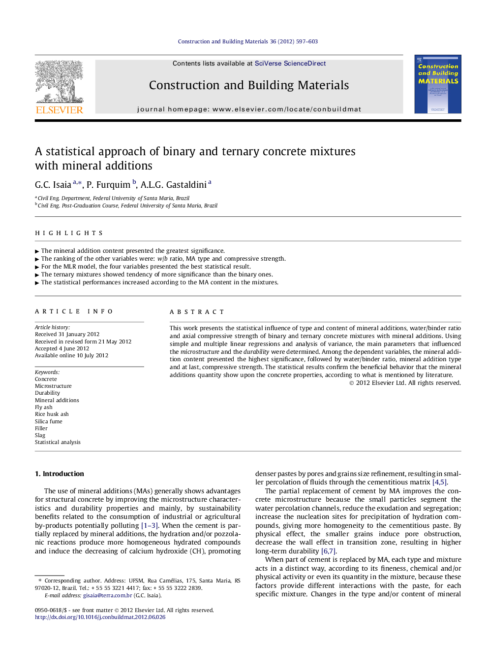 A statistical approach of binary and ternary concrete mixtures with mineral additions