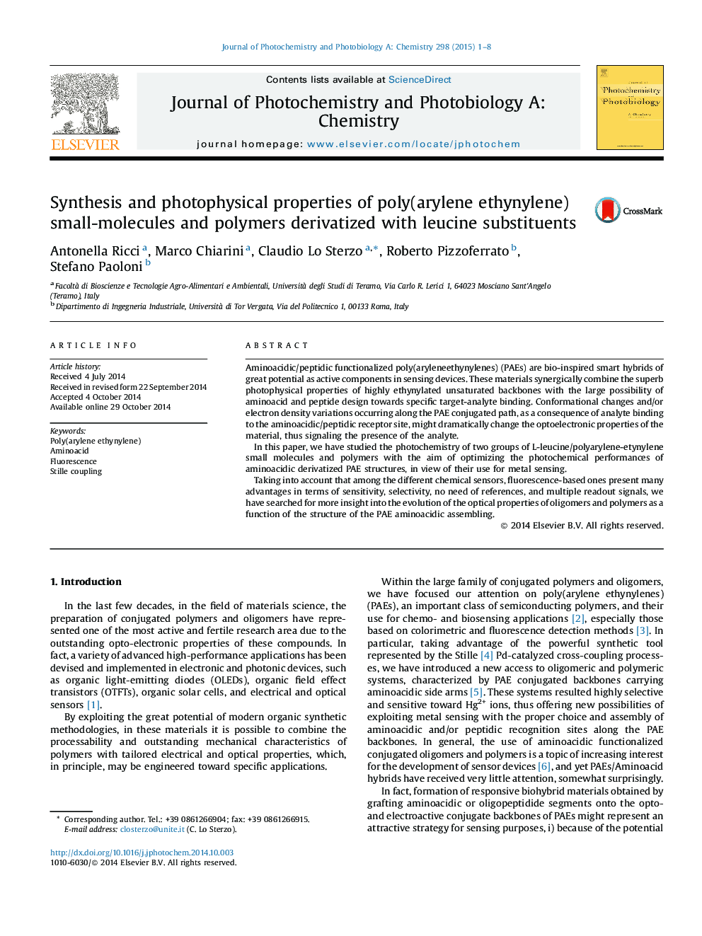 Synthesis and photophysical properties of poly(arylene ethynylene) small-molecules and polymers derivatized with leucine substituents