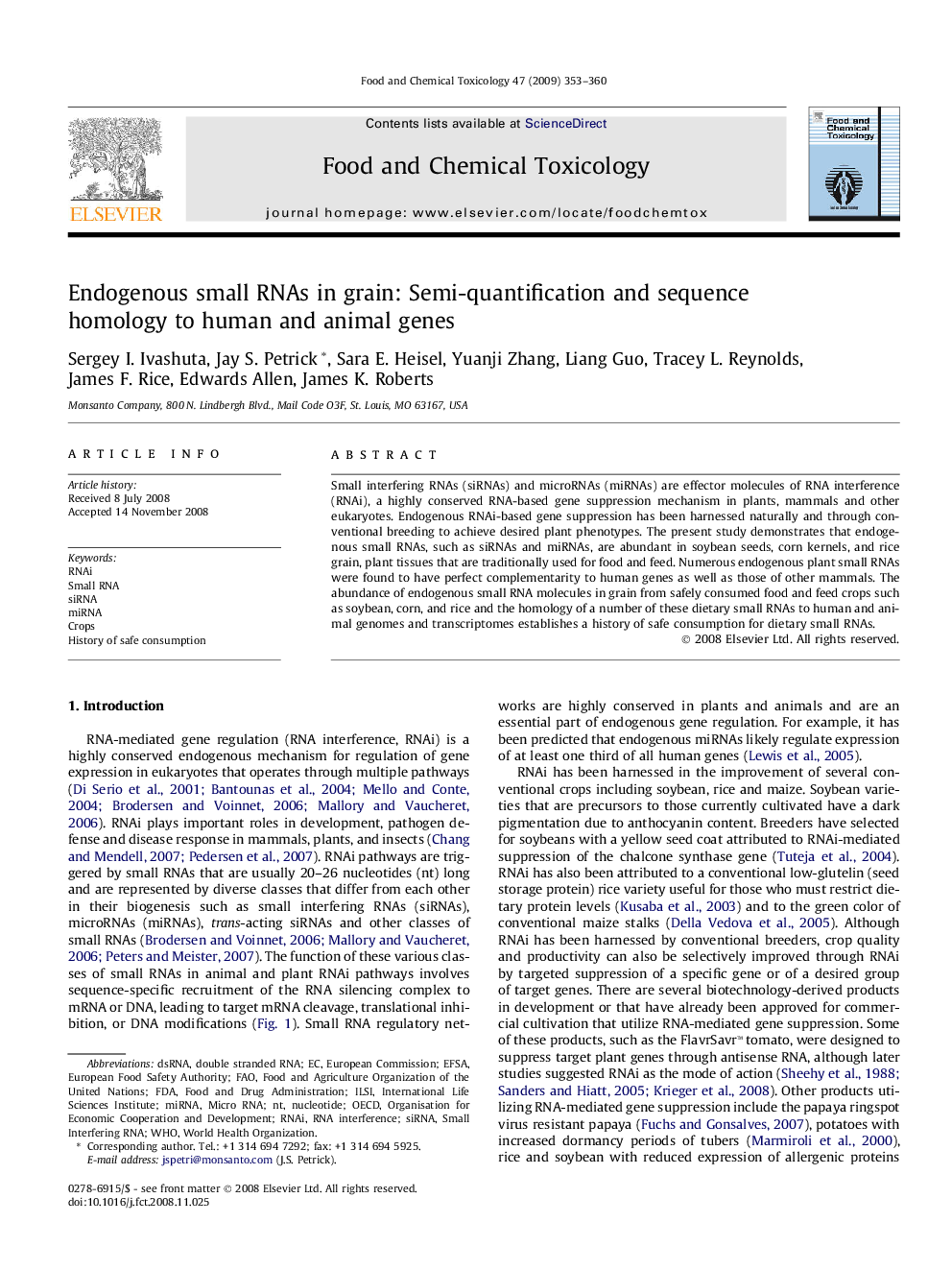 Endogenous small RNAs in grain: Semi-quantification and sequence homology to human and animal genes