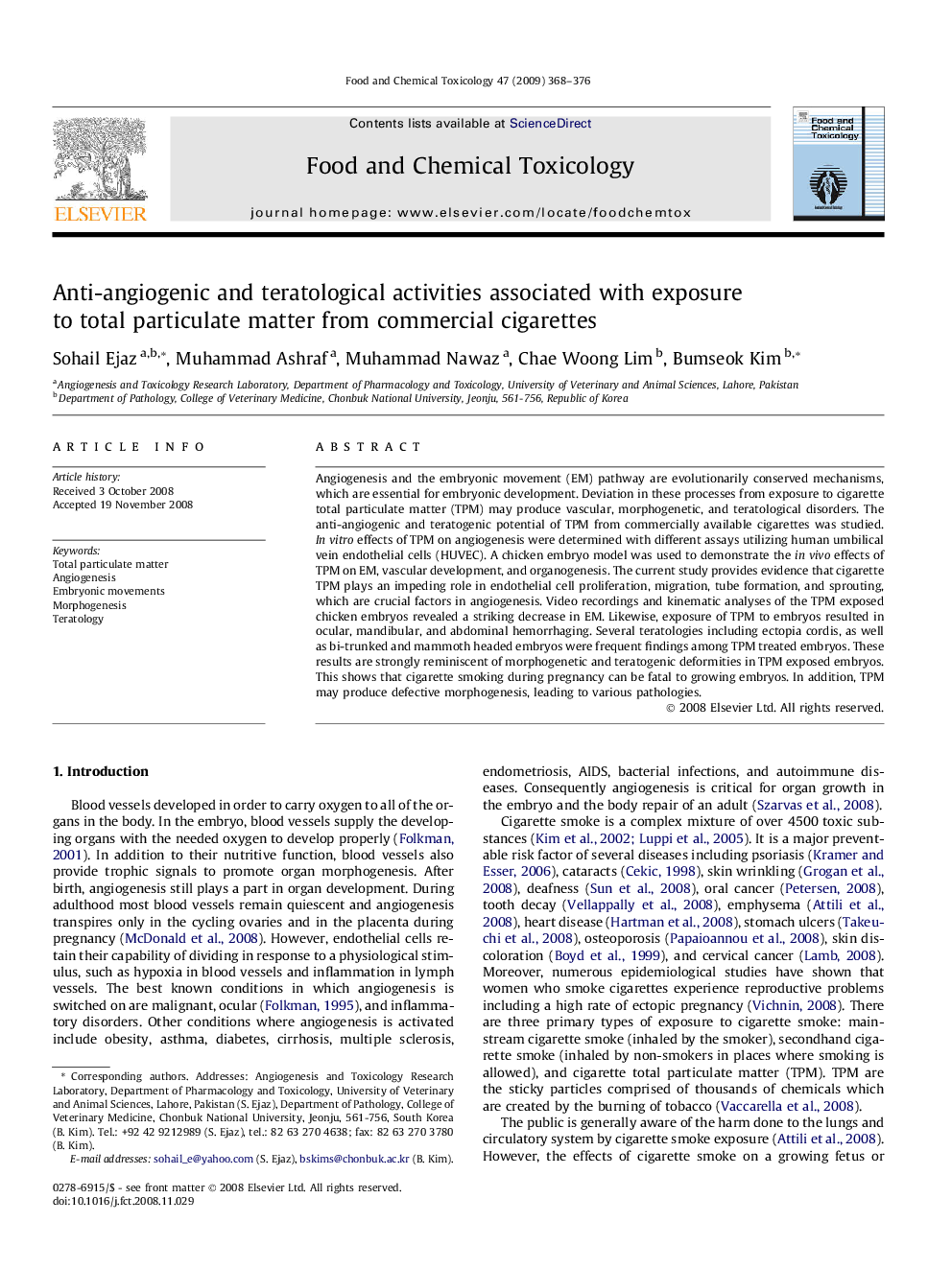 عکس صفحه اول مقاله: Anti-angiogenic and teratological activities associated with exposure to total particulate matter from commercial cigarettes Anti-angiogenic and teratological activities associated with exposure to total particulate matter from commercial cigarettes