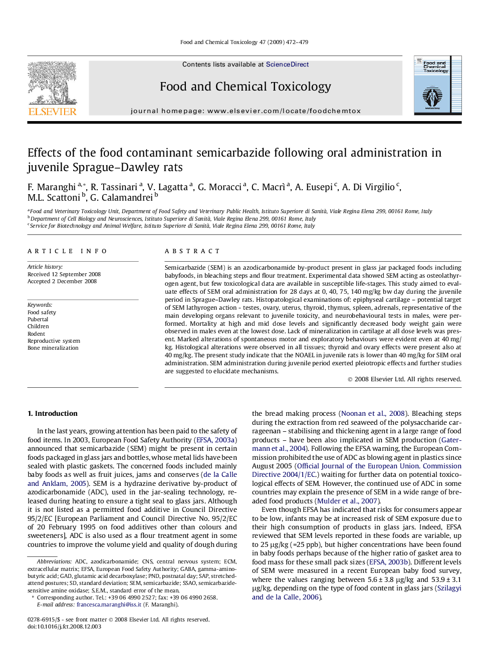 Effects of the food contaminant semicarbazide following oral administration in juvenile Sprague–Dawley rats