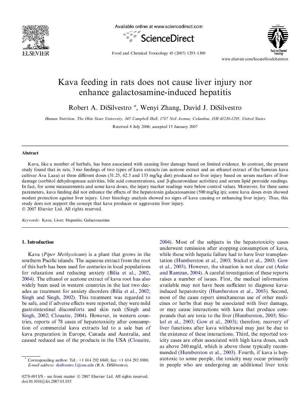 Kava feeding in rats does not cause liver injury nor enhance galactosamine-induced hepatitis