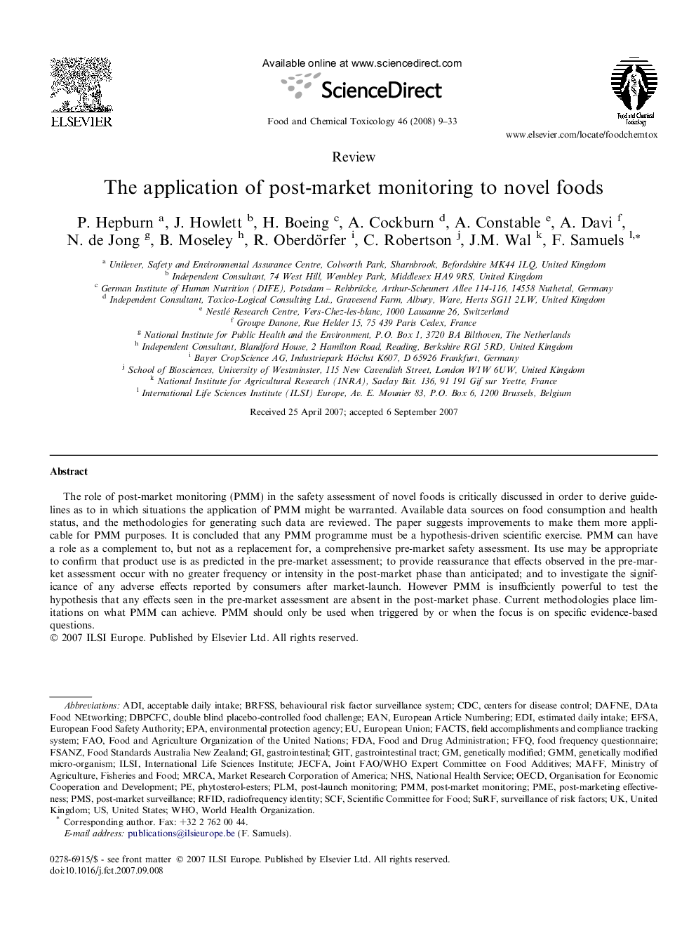 The application of post-market monitoring to novel foods