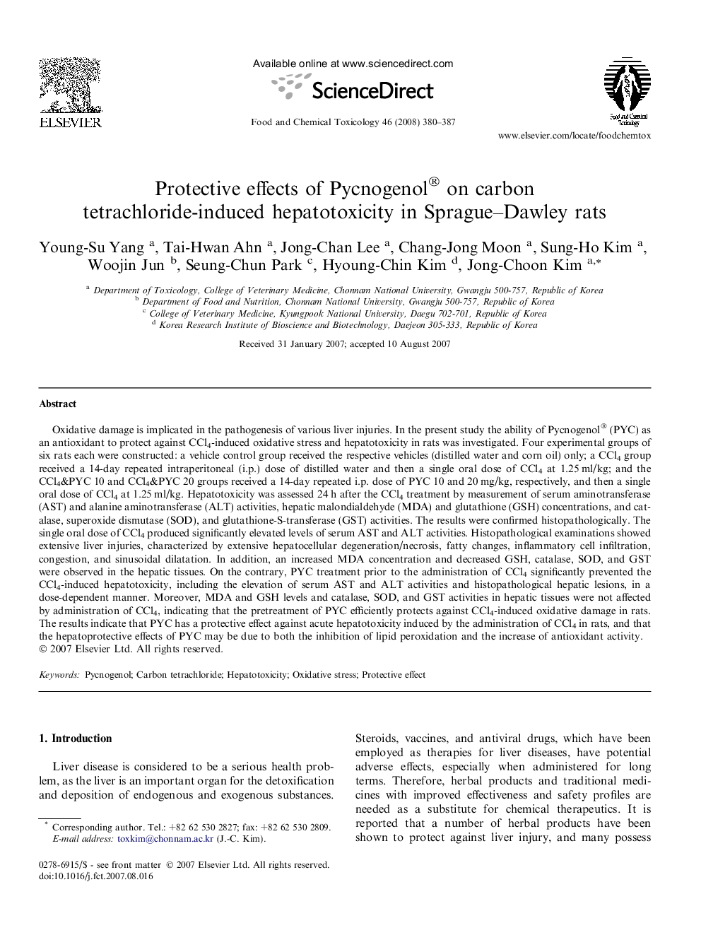 Protective effects of Pycnogenol® on carbon tetrachloride-induced hepatotoxicity in Sprague–Dawley rats