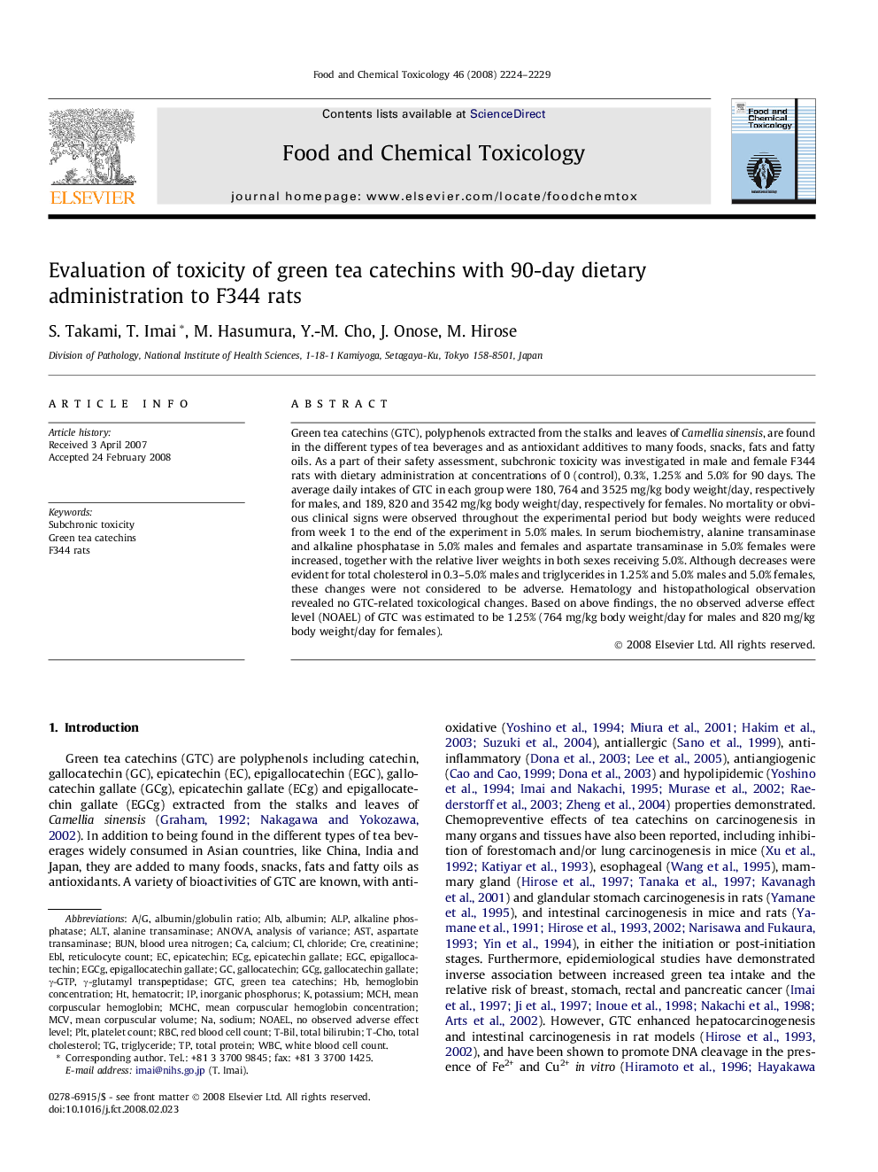 Evaluation of toxicity of green tea catechins with 90-day dietary administration to F344 rats