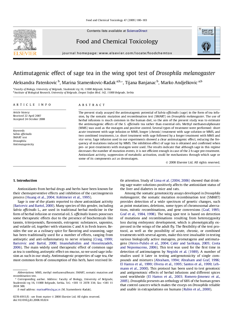 Antimutagenic effect of sage tea in the wing spot test of Drosophila melanogaster