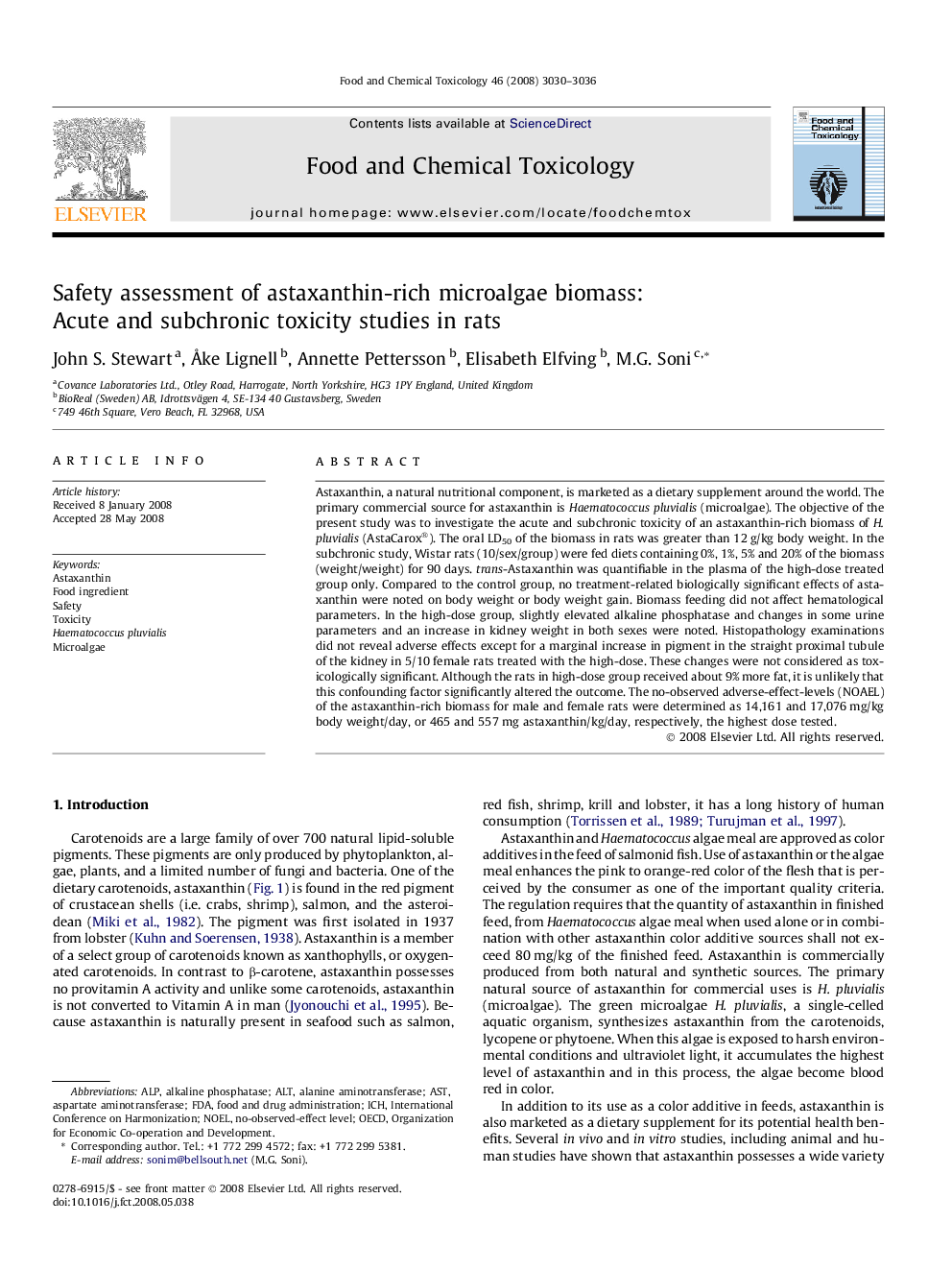 Safety assessment of astaxanthin-rich microalgae biomass: Acute and subchronic toxicity studies in rats