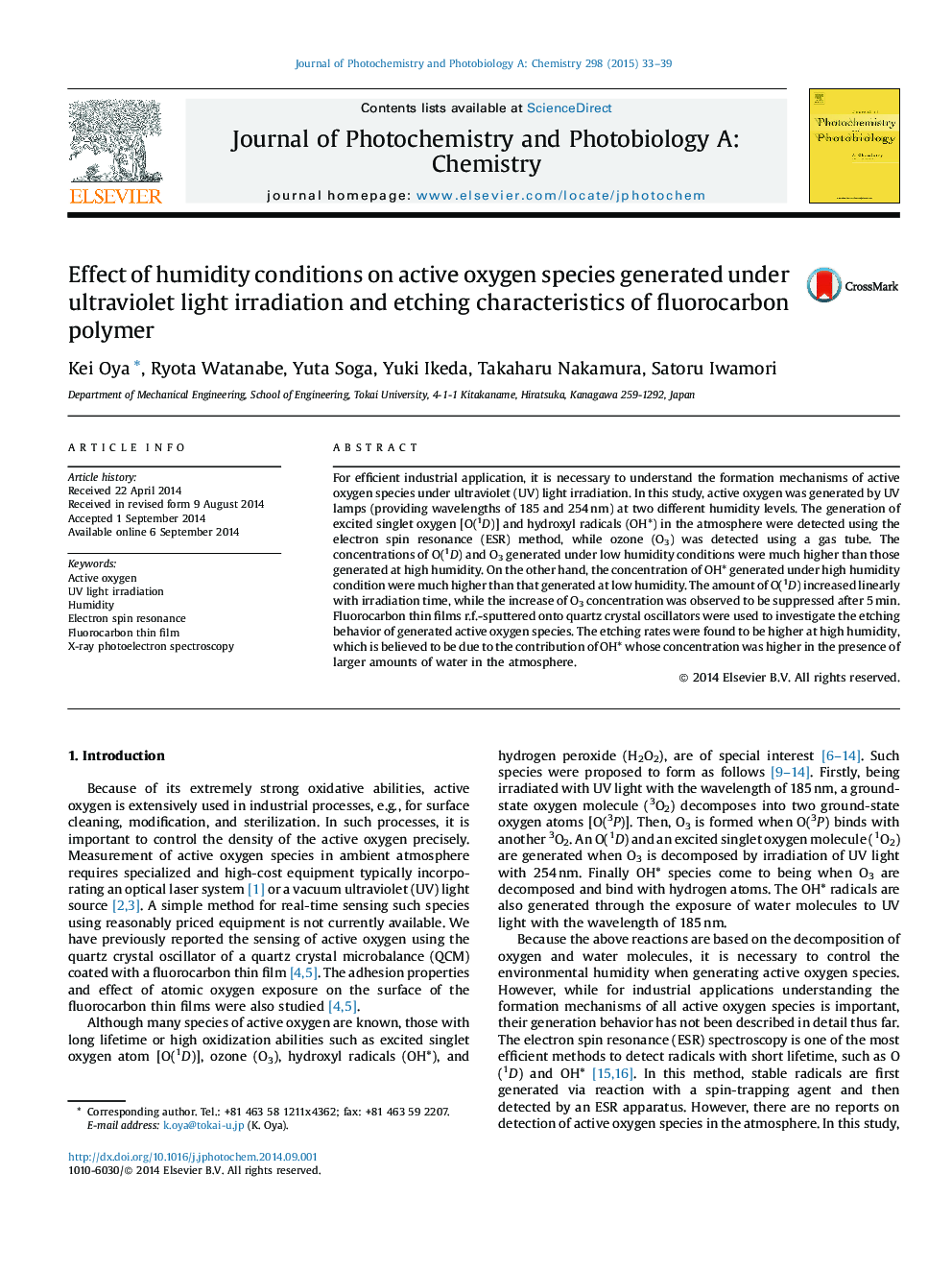 Effect of humidity conditions on active oxygen species generated under ultraviolet light irradiation and etching characteristics of fluorocarbon polymer