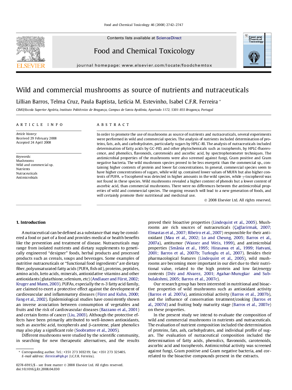 Wild and commercial mushrooms as source of nutrients and nutraceuticals