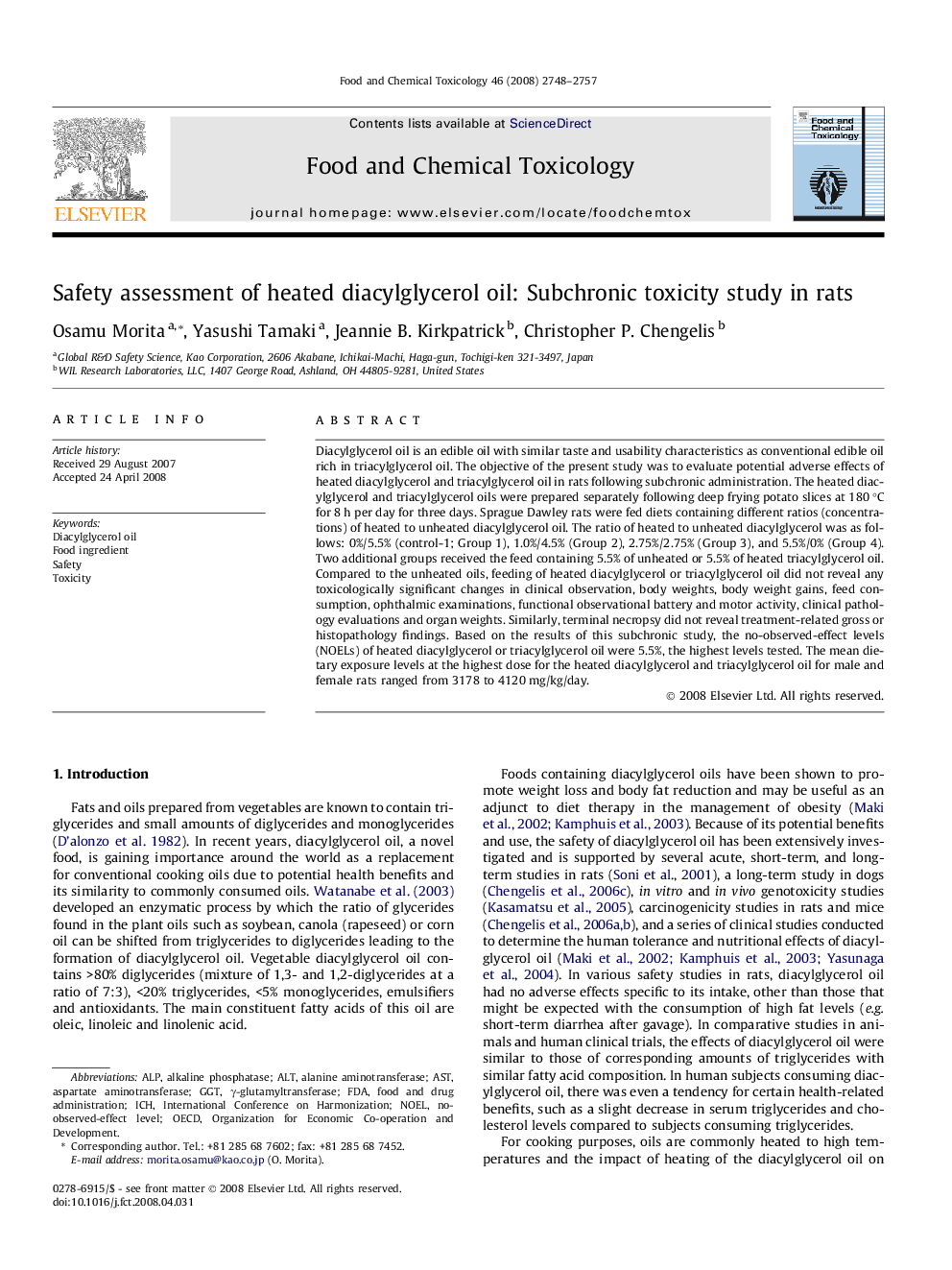 Safety assessment of heated diacylglycerol oil: Subchronic toxicity study in rats