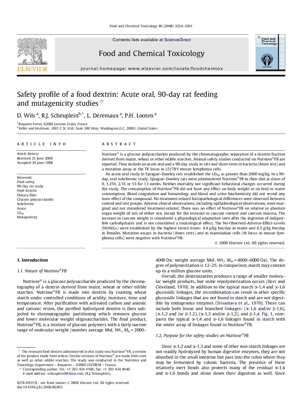 عکس صفحه اول مقاله: Safety profile of a food dextrin: Acute oral, 90-day rat feeding and mutagenicity studies Safety profile of a food dextrin: Acute oral, 90-day rat feeding and mutagenicity studies