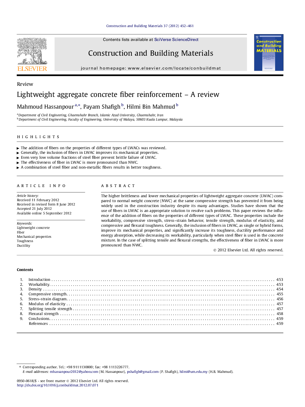 Lightweight aggregate concrete fiber reinforcement – A review