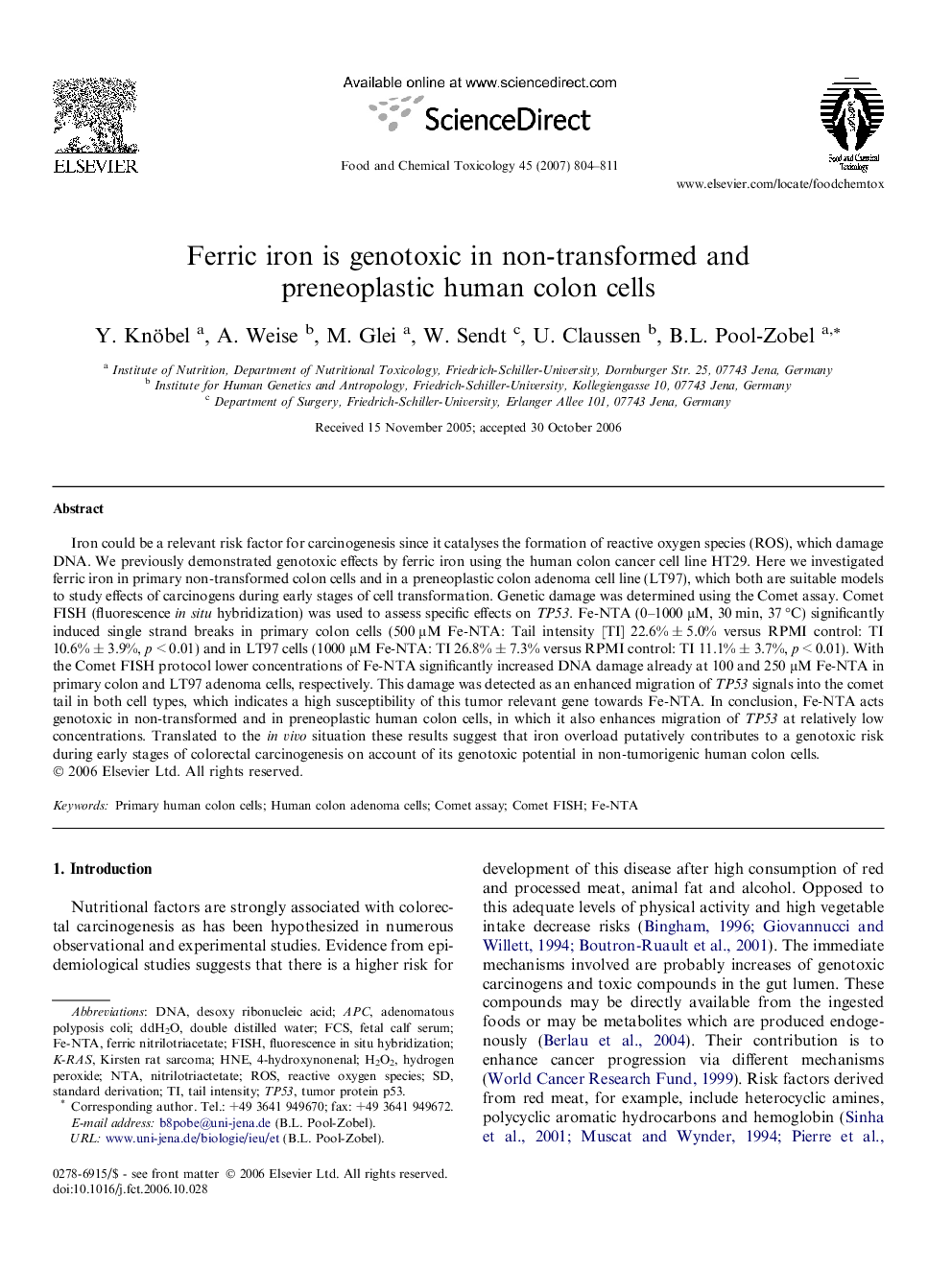 Ferric iron is genotoxic in non-transformed and preneoplastic human colon cells