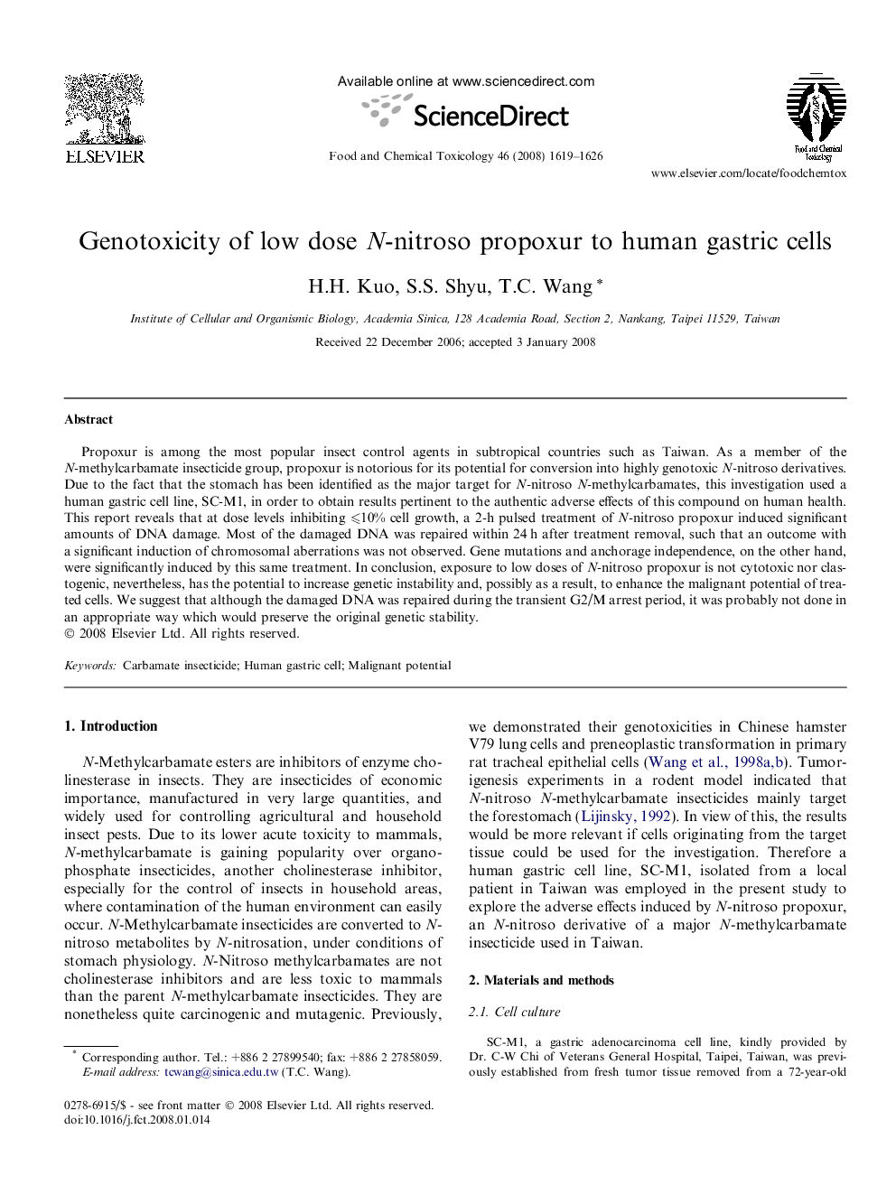 Genotoxicity of low dose N-nitroso propoxur to human gastric cells