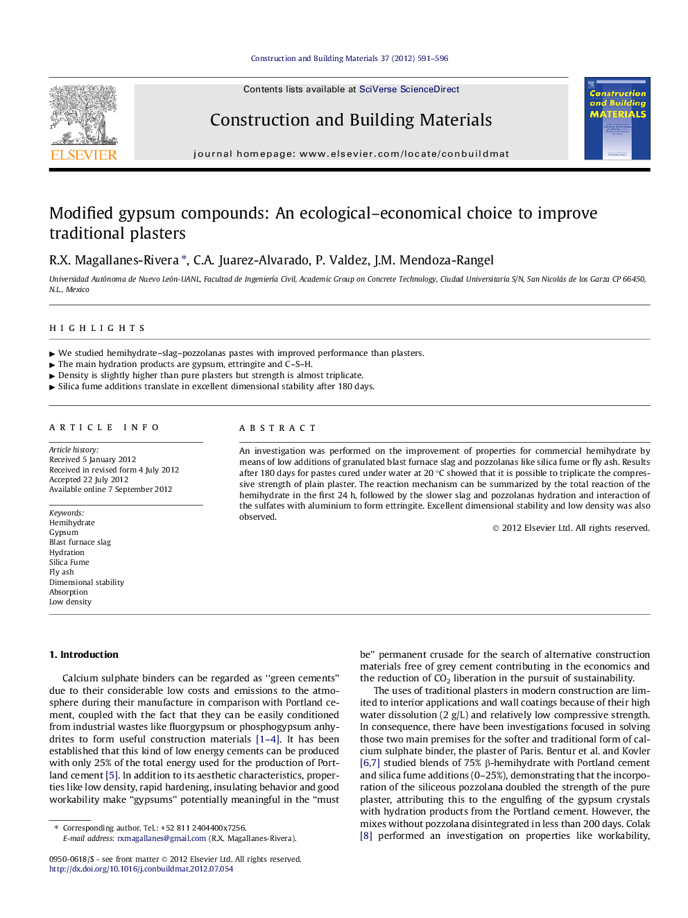 Modified gypsum compounds: An ecological–economical choice to improve traditional plasters