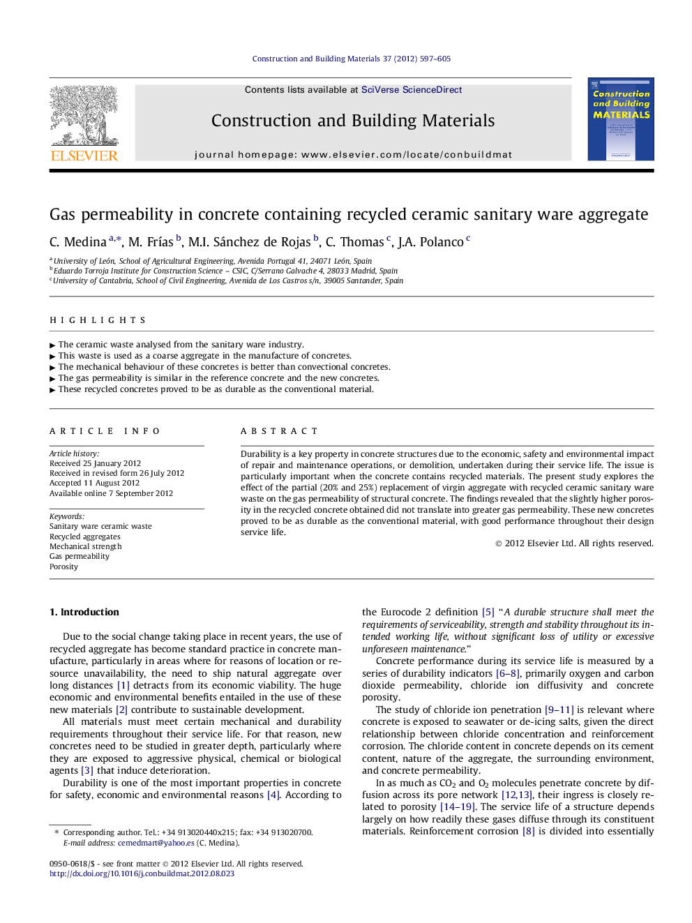 Gas permeability in concrete containing recycled ceramic sanitary ware aggregate