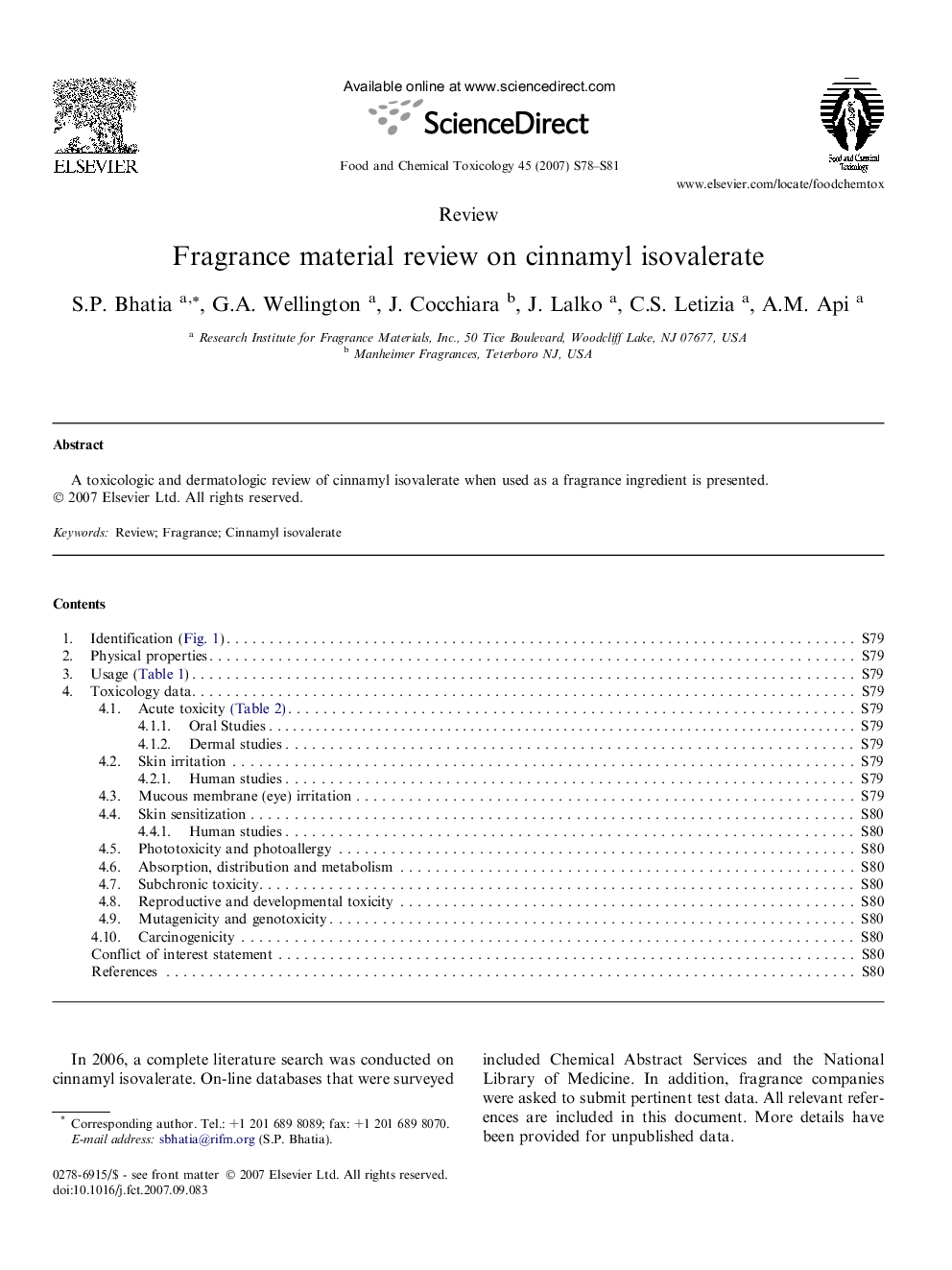 Fragrance Material Review on cinnamyl isovalerate