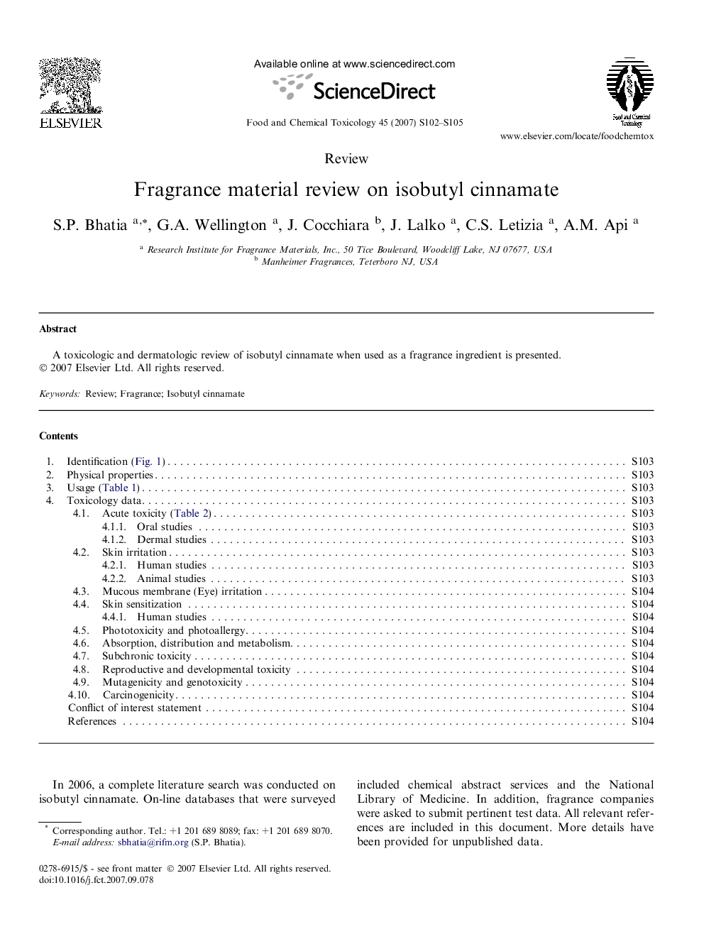 Fragrance material review on isobutyl cinnamate