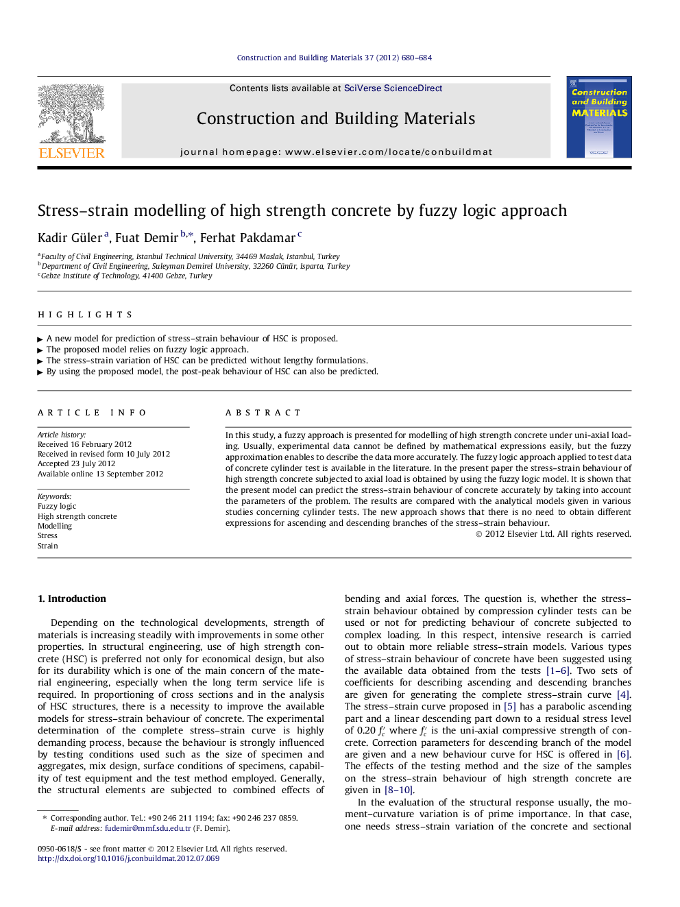 Stress–strain modelling of high strength concrete by fuzzy logic approach