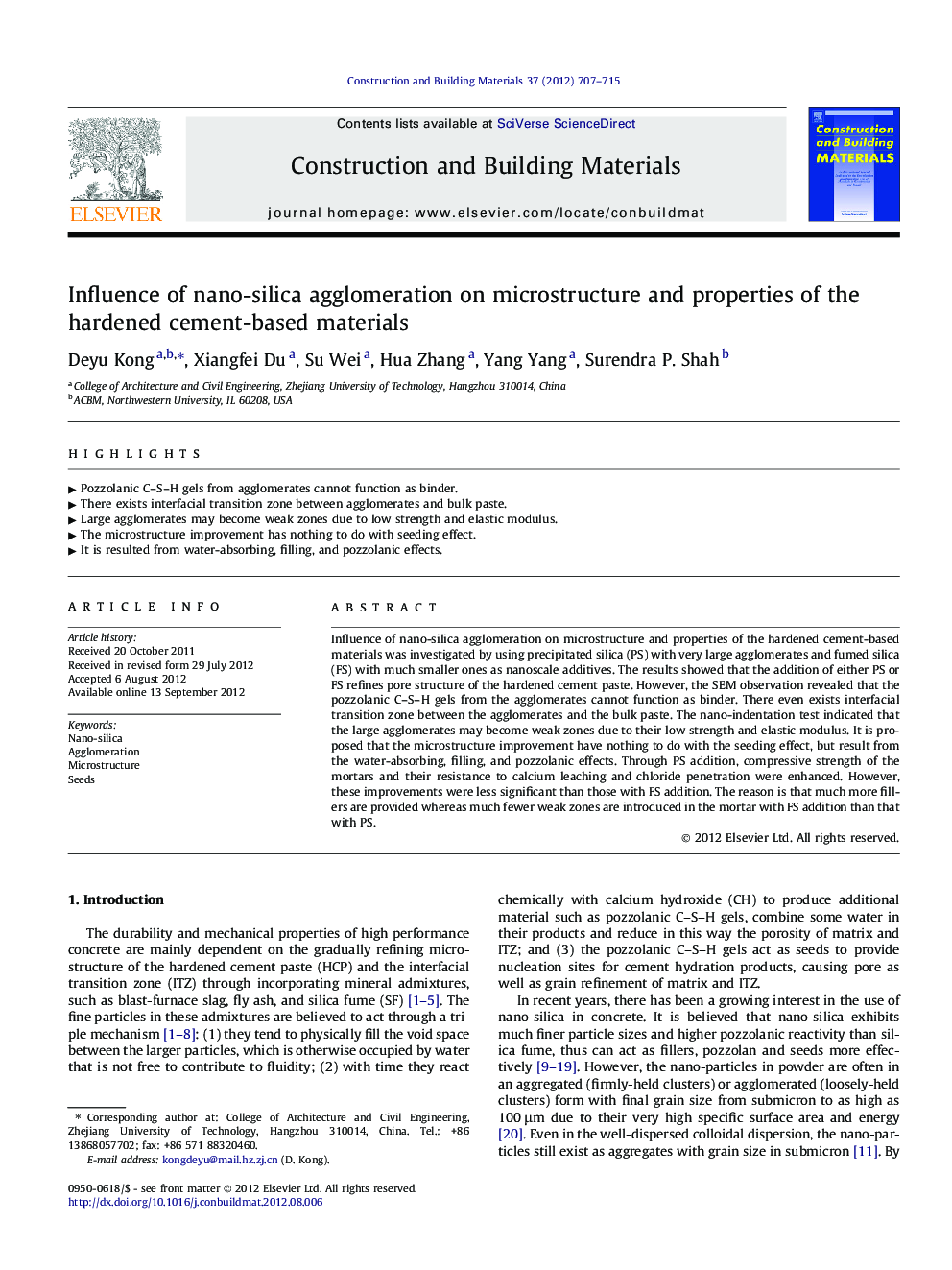 Influence of nano-silica agglomeration on microstructure and properties of the hardened cement-based materials