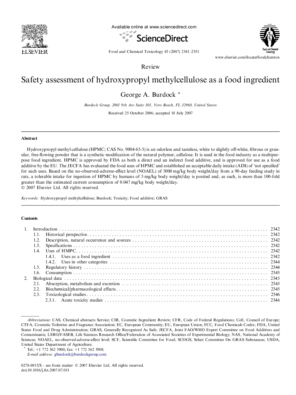 Safety assessment of hydroxypropyl methylcellulose as a food ingredient