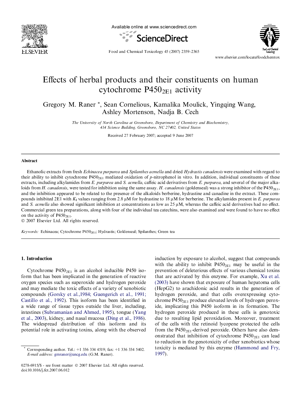 Effects of herbal products and their constituents on human cytochrome P4502E1 activity