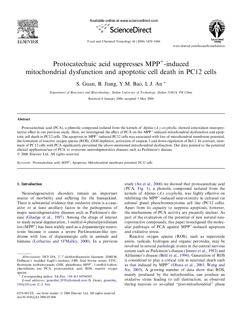 Protocatechuic acid suppresses MPP+-induced mitochondrial dysfunction and apoptotic cell death in PC12 cells