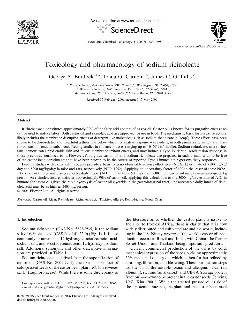 Toxicology and pharmacology of sodium ricinoleate