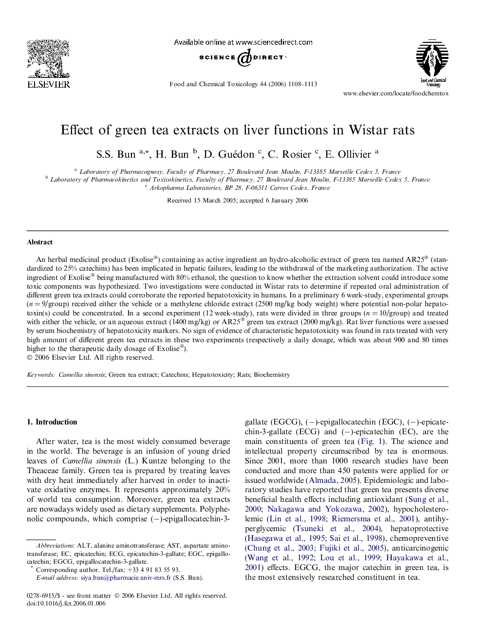 Effect of green tea extracts on liver functions in Wistar rats