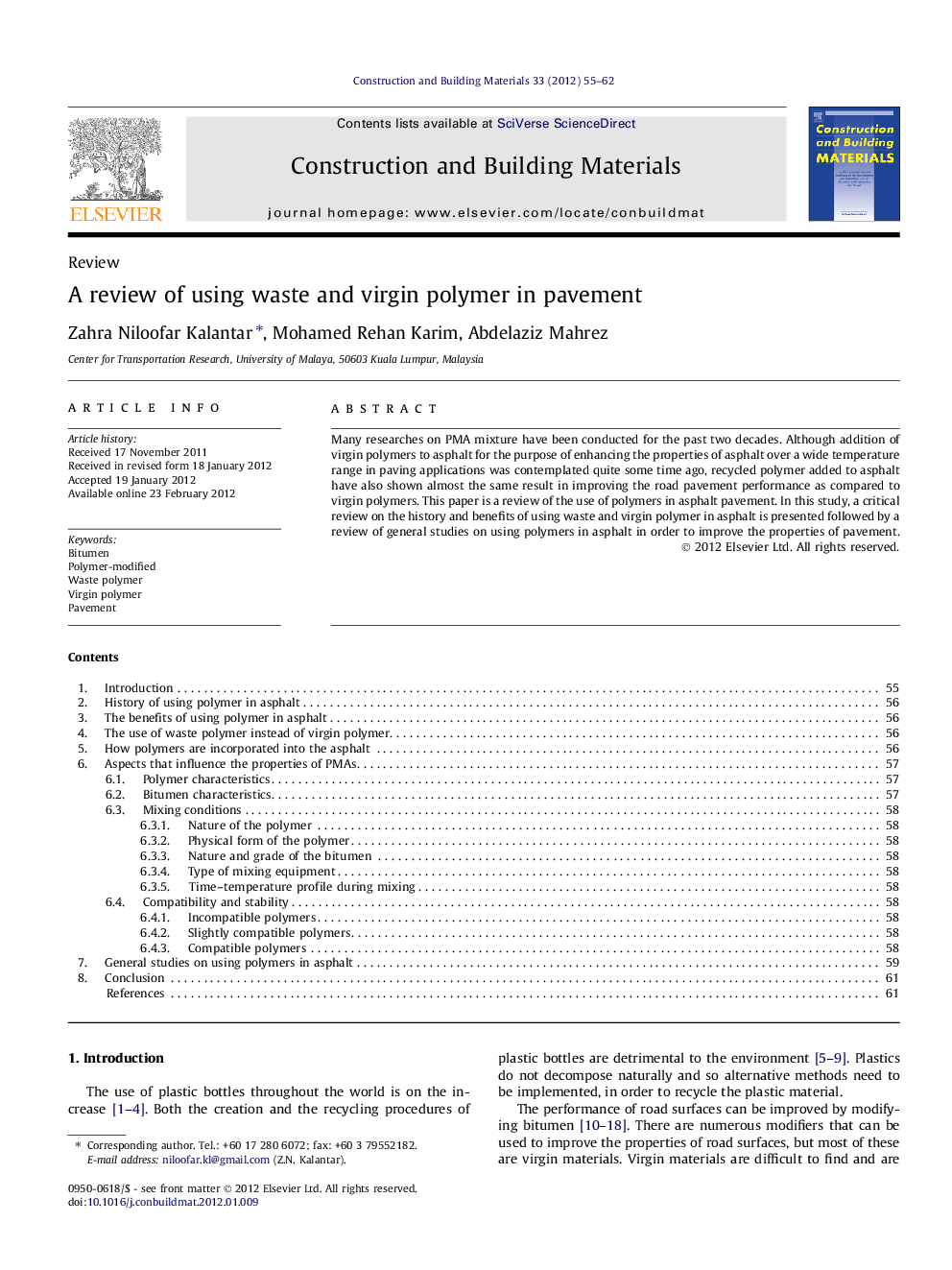 A review of using waste and virgin polymer in pavement